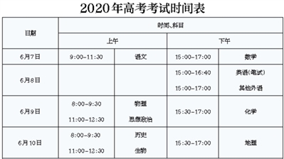 2020年北京高考时间变为4天