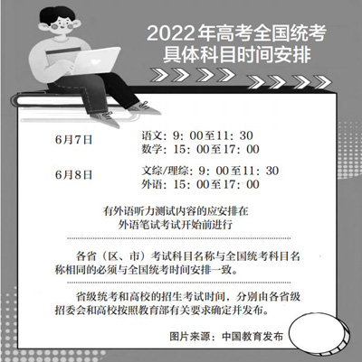 今年高考全国统考将于6月7日、8日举行